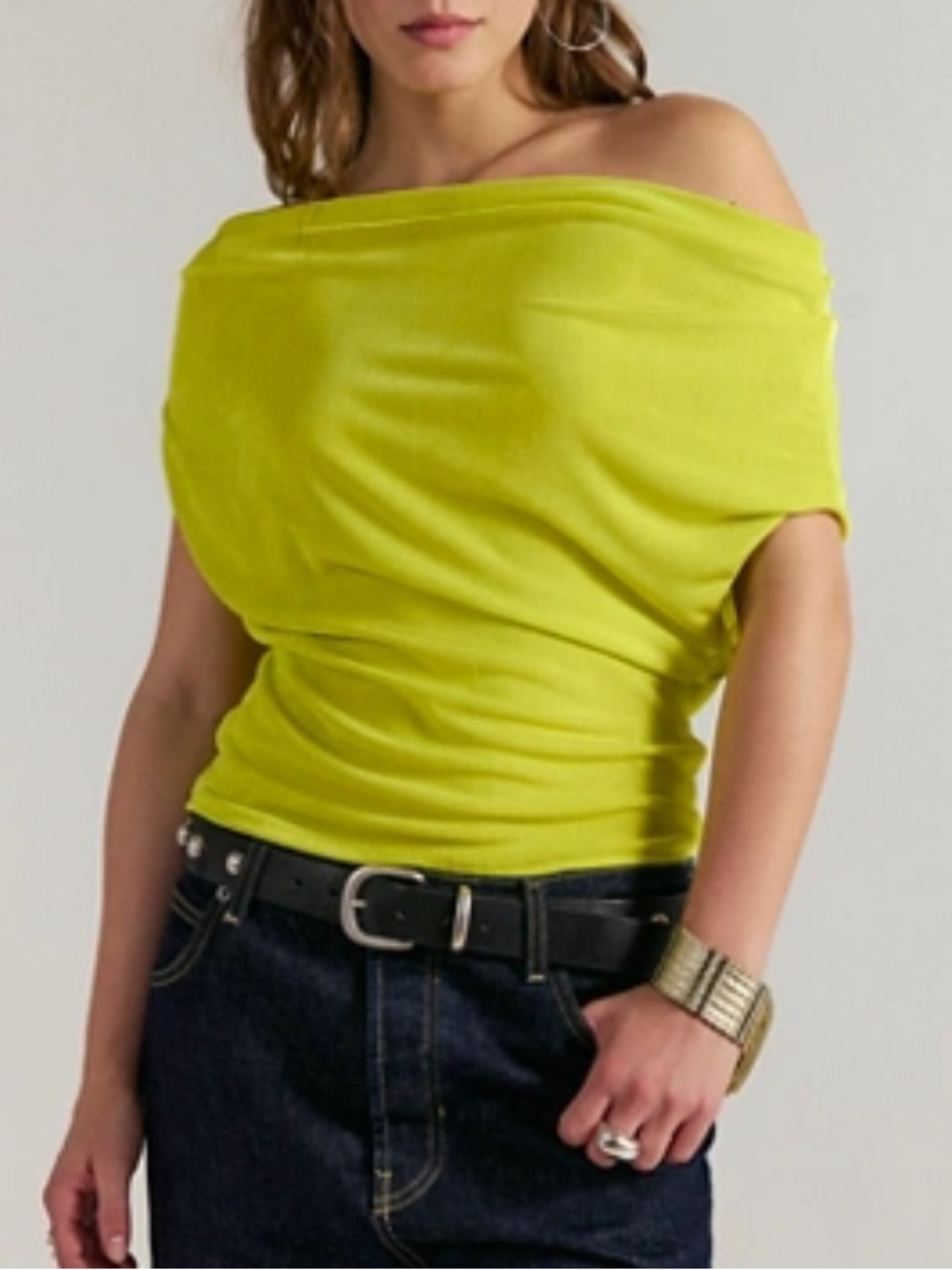 NWT Free People Off-Shoulder Neon Lime Top XS